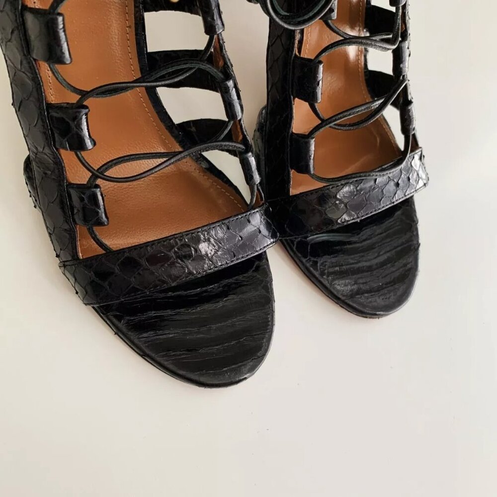 Women's Aquazzura Amazon Black Python Leather Str… - image 6